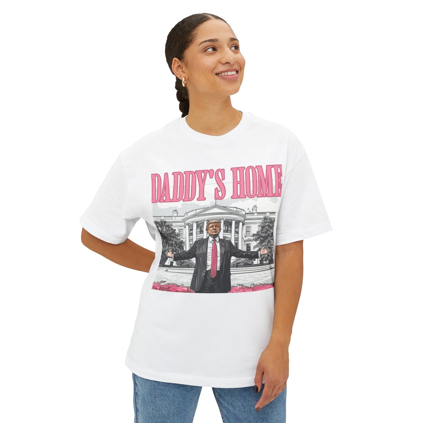Unisex Oversized Boxy Tee - Daddy's Home Graphic Tee, Funny Casual Shirt, Cool Gift for Dads, Birthday, Father's Day, Lounge Wear